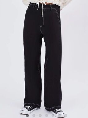 Cider Black Wide-Leg Pants Trousers White Stitching Large NWT